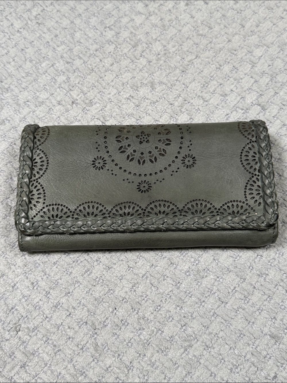Vintage Leather Embellished Leather Wallet Green Mandala Braided